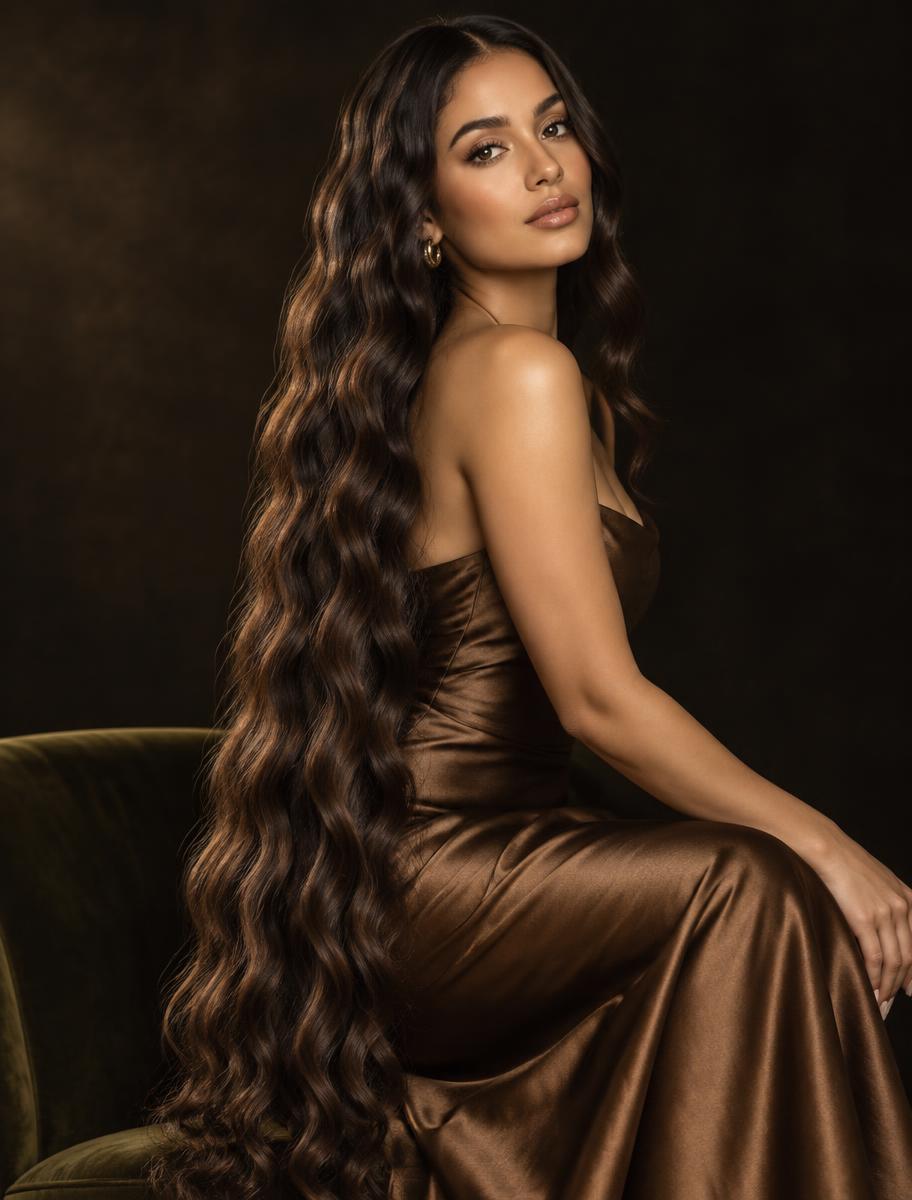 Long ocean wave 100% human hair full lace wig, 24" in jet black