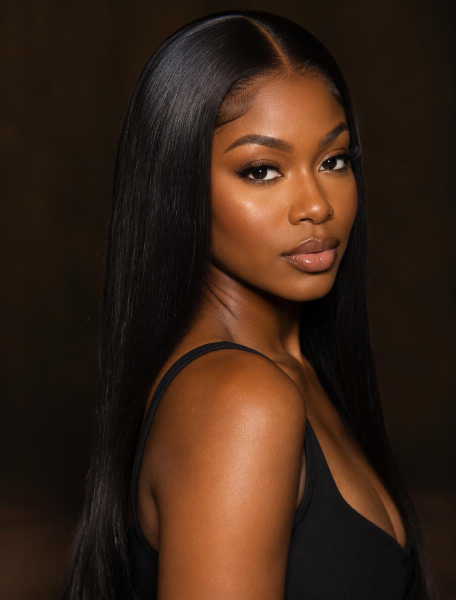 Sleek silky straight 100% human hair lace front wig, 22" in natural black