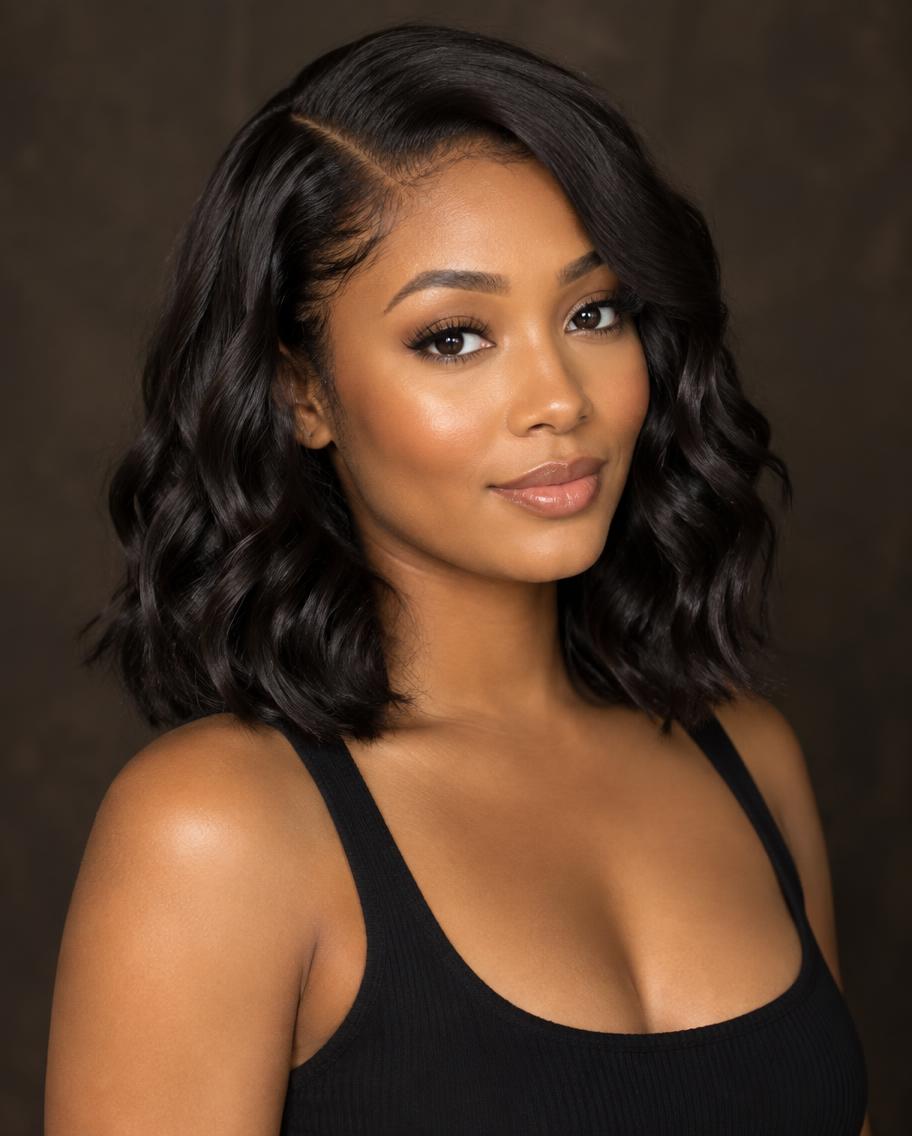 Soft body wave 100% human hair HD lace bob, 18" in off black